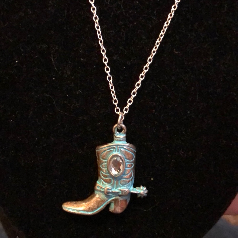 #001H Homemade Rustic cowgirl boot necklace